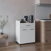 Kitchen Cart, 2 Doors, 1 Drawer, 4 Wheels, 2 Shelves, White
