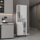 Kitchen Pantry Cabinet, 2 Doors, 4 Legs, 9 Shelves, White