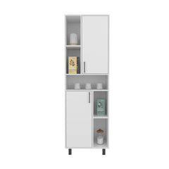 Kitchen Pantry Cabinet, 2 Doors, 4 Legs, 9 Shelves, White
