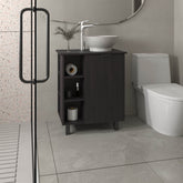 Vanity with Sink, 1 Door, 4 Legs, 5 Shelves, Black Wengue