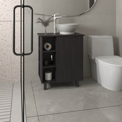 Vanity with Sink, 1 Door, 4 Legs, 5 Shelves, Black Wengue