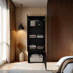 Armoire, 3 Doors, 3 Shelves, Walnut / Black Wengue