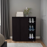 Flippin Shoe Rack 36" H, 2 Doors, 11 Shelves, Black Wengue - Bedroom
