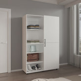 Wardrobe 72.4 inch H, 2 Doors, 6 Legs, 5 Shelves, White - Wardrobe