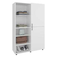 Wardrobe 72.4 inch H, 2 Doors, 6 Legs, 5 Shelves, White - Wardrobe