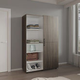 Wardrobe 72.4 inch H, 2 Doors, 6 Legs, 5 Shelves, Gray Walnut - Wardrobe