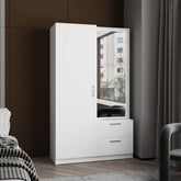 Vinco Armoire, 1 Door, 2 Drawers, 6 Shelves, 1 Mirror, White - Bedroom