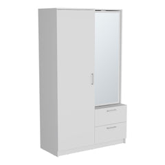 Vinco Armoire, 1 Door, 2 Drawers, 6 Shelves, 1 Mirror, White - Bedroom