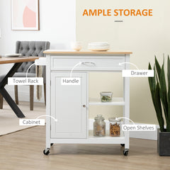 Kitchen Island Cart, Rolling Kitchen Island with Storage, Solid Wood Top, Drawer, for Dining Room, White