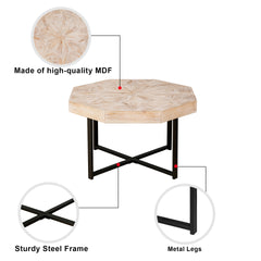 Wood Octagonal Vintage Patchwork Craft Farmhouse 30 Inch Wooden Table Top Cross Metal Legs Coffee Table for Living Room(Antique Wood)