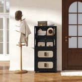 Retro Black, 20" Side Wide Folding Storage Cabinet ,4 Tiers,19.69"×11.81"×40.55",Collapsible Storage Bins with Magnetic Door, Plastic Storage Cabinet with Wheels