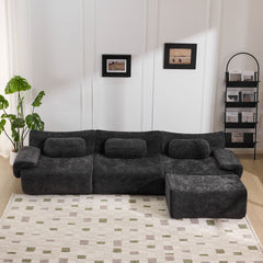 Modular Combination, Bamboo Joint Shape, Armchair, Extra-Large Compression & 3+1 Seater Chenille Deep-Seat (with 3 Pillows) All Fit Living Room/Bedroom