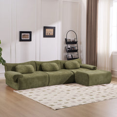 Modular Combination, Bamboo Joint Shape, Armchair, Extra-Large Compression & 3+1 Seater Chenille Deep-Seat (with 3 Pillows) All Fit Living Room/Bedroom