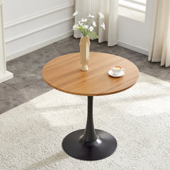 Round Dining Table, 31.5" Circle Tulip Table with Thickened Tabletop & Metal Pedestal, Mid Century Modern Bistro Table for Kitchen, Small Places, Living Room, Cafe (Faux Wood)
