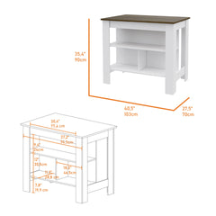 Cala Kitchen Island, Four Legs, Three Shelves -White / Walnut