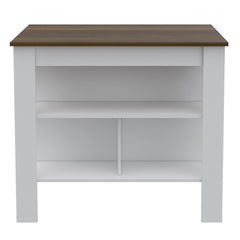 Cala Kitchen Island, Four Legs, Three Shelves -White / Walnut