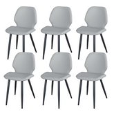 Light Grey Leather Dining Chair with Metal Legs, Shell Shape Upholstered Chair Set of 6 for Kitchen, Restaurant, Living, Meeting Room