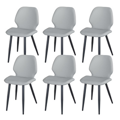 Light Grey Leather Dining Chair with Metal Legs, Shell Shape Upholstered Chair Set of 6 for Kitchen, Restaurant, Living, Meeting Room