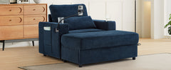 Modern Style Armchair 42.5" Chaise Lounge Sofa Couch with a Movable Storage Ottoman, Two USB Ports, Two Cup Holders, a Phone Holder and Side Pockets for Living Room, Blue