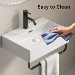 White Vessel Sink, all Mounted Bathroom Sink with Towel Rack, Small Wall Mount Bathroom Sink with Faucet Hole