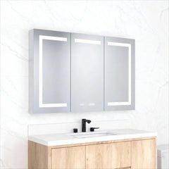 48 in. W x 30 in. H Rectangular Silver Aluminum Recessed/Surface Mount Medicine Cabinet with Mirror LED and Clock