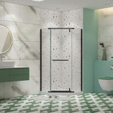 Pivot shower door, with 1/4" tempered glass, 34.75 in. x 72 in. Frameless Neo-Angle Pivot Shower Enclosure in Matte Black