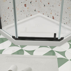 Pivot shower door, with 1/4" tempered glass, 34.75 in. x 72 in. Frameless Neo-Angle Pivot Shower Enclosure in Matte Black