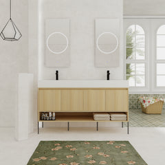 60" Bathroom Vanity Combo w/Single Resin Sink, Modern Storage Cabinet Set 4 Door, Multilayer solid wood, Oak
