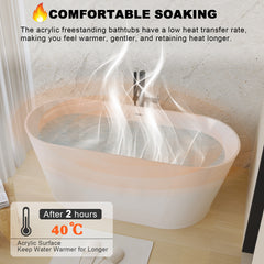 67" Acrylic Freestanding Bathtub, stand alone bathroom tub, Glossy White, Toe-tap Chrome Drain, cUPC Certified