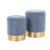 Marla Contemporary Nesting Ottoman Set in Gold Metal and Blue Fabric by LumiSource