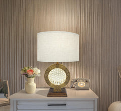 28" Antique polyresin Table Lamp WITH FLOATING CRYSTAL DECOR ON CENTER