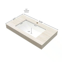 36" MURI Roma Travertine-Pattern Sintered Stone Countertop and Undermount Ceramic Basin with Three Standard Pre-drilled Faucet Holes, NO Cabinet, NO Faucet and Sink Cover