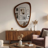 Black Walnut Wood Color 24"x36" Irregular Solid Wood Frame Decorative Mirror,For Bedroom, Bathroom, Living Room, Entryway