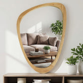 OAK Color 24"x36" Irregular Solid Wood Frame Decorative Mirror,For Bedroom, Bathroom, Living Room, Entryway