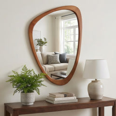 Yellowish Brown 20"x30" Irregular Solid Wood Frame Decorative Mirror,For Bedroom, Bathroom, Living Room, Entryway