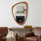 Yellowish Brown 20"x30" Irregular Solid Wood Frame Decorative Mirror,For Bedroom, Bathroom, Living Room, Entryway