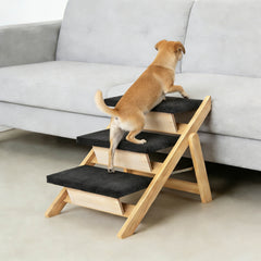 Wooden Pet Stairs/Steps, Medium Dogs Steps for High Beds, Sofa, Couch, Car, 2-in-1 Foldable Wood Dog Ramp with Non-Slip Pads, Safety, Durable Portable Dog/Cat Ladder Up to 150 lbs, 3 Steps