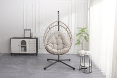 Outdoor egg-shaped hanging chair with stand, patio wicker swing egg-shaped chair, indoor rocking chair, outdoor hammock egg-shaped chair, linen gray