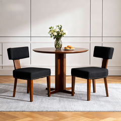 Mid-Century Modern Dining Room Chairs Set of 2, Farmhouse Kitchen Chair with Nailhead Trim & Wood Frame in Dark Rubber Wood Finish, Black Linen Upholstered