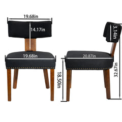 Mid-Century Modern Dining Room Chairs Set of 2, Farmhouse Kitchen Chair with Nailhead Trim & Wood Frame in Dark Rubber Wood Finish, Black Linen Upholstered