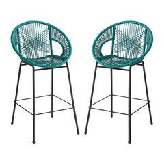 Ferrara Outdoor Patio Teal Faux Wicker Barstool, Set of 2