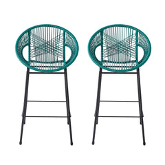 Ferrara Outdoor Patio Teal Faux Wicker Barstool, Set of 2