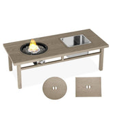 47" 3-in-1 Outdoor Aluminum Beige Propane Fire Pit Table 50,000 BTU with Ice Bucket,
