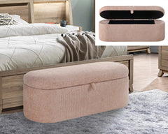 1pc Stylish Functional Storage Bench Spacious Hidden Compartment Cushioned Seat Sturdy Wooden Frame Fabric Upholstery Bedroom Entryway Living Spaces Mauve Tweed