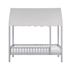 Gray Finish Twin Platform Bed Canopy Fabric Shed Cover Wooden Modern Bedroom Furniture 1pc