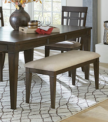 Dark Brown Finish 6pc Dining Set Expandable Table with Bench and 4x Side Chairs Beige Fabric Upholstered Seat Classic Look Dining Wooden Furniture