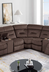 Contemporary Style Power Reclining Sectional Set Two Console Cup Holder Power Motion Chocolate Finish Primary Living Room
