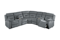 Contemporary Style Power Reclining Sectional Set Two Console Cup Holder Power Motion Dark Gray Finish Primary Living Room