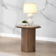 Kasha Travertine Top & Walnut End Table