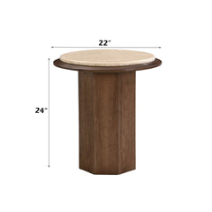 Kasha Travertine Top & Walnut End Table
